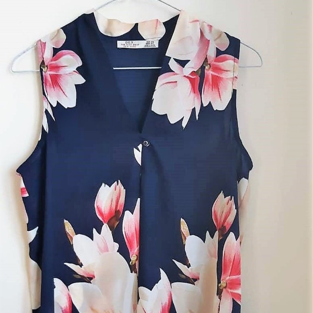 Dark Navy Floral loose fitting top - Picture 4 of 4